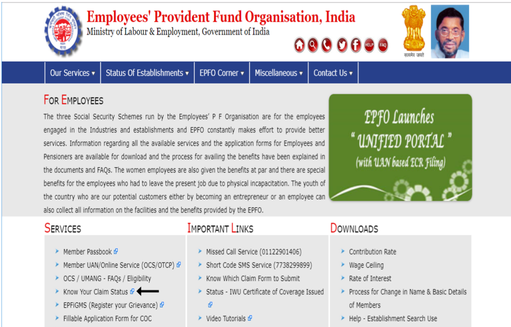 epfo passbook claim status